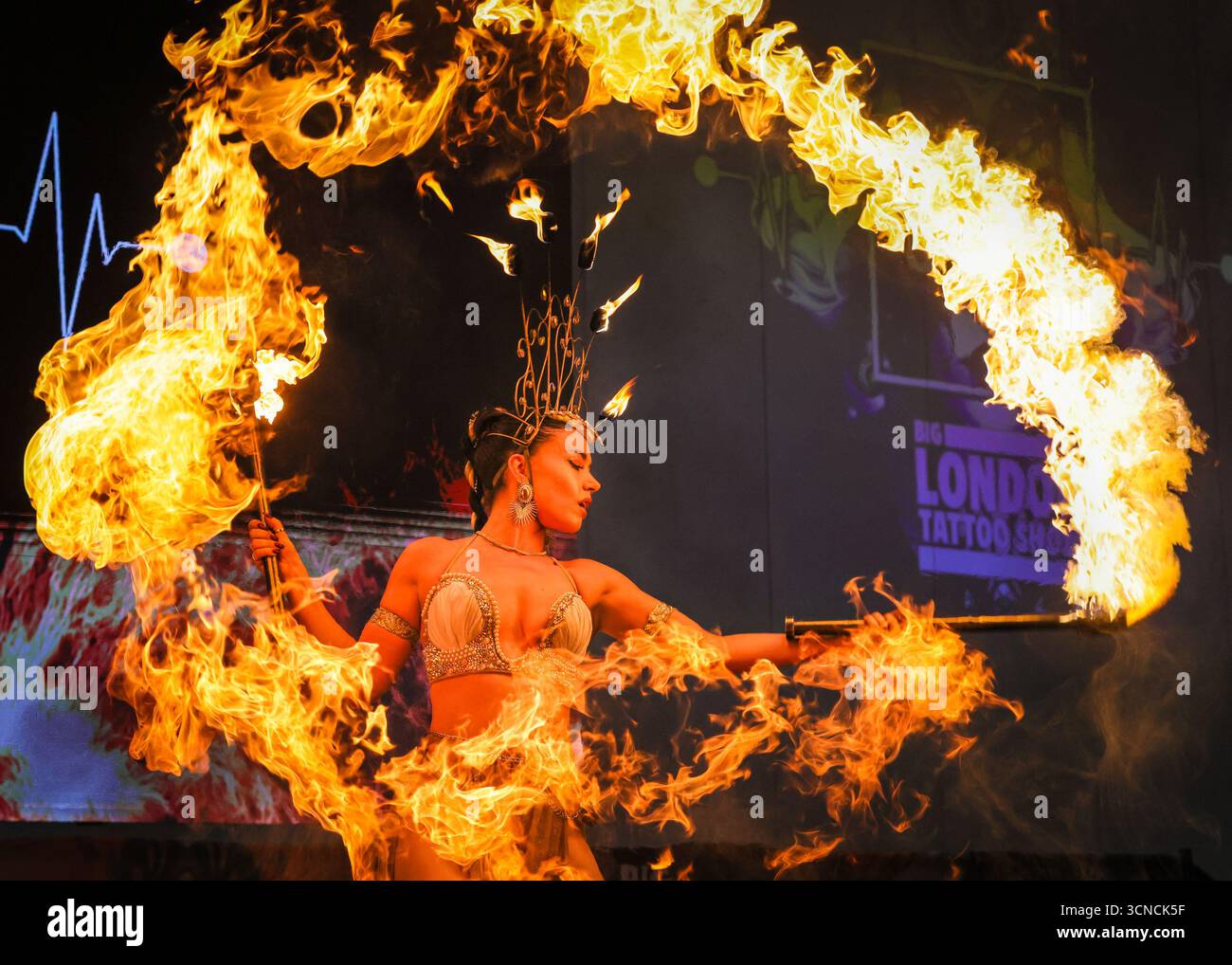 London, UK, 20th Sep 2025. The Fuel Girls with their fire and pyro ...