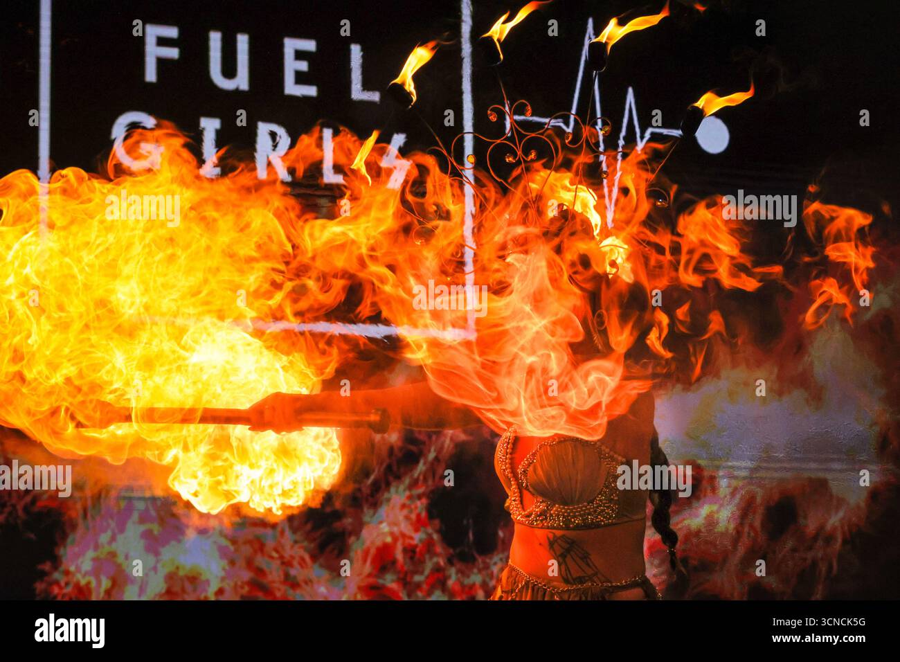 London, UK, 20th Sep 2025. The Fuel Girls with their fire and pyro ...