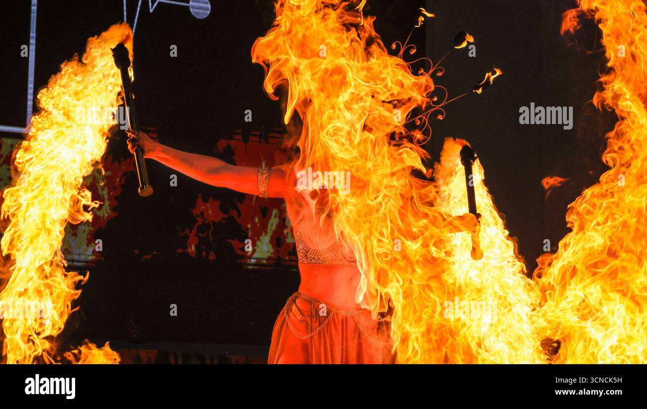 London, UK, 20th Sep 2025. The Fuel Girls with their fire and pyro ...