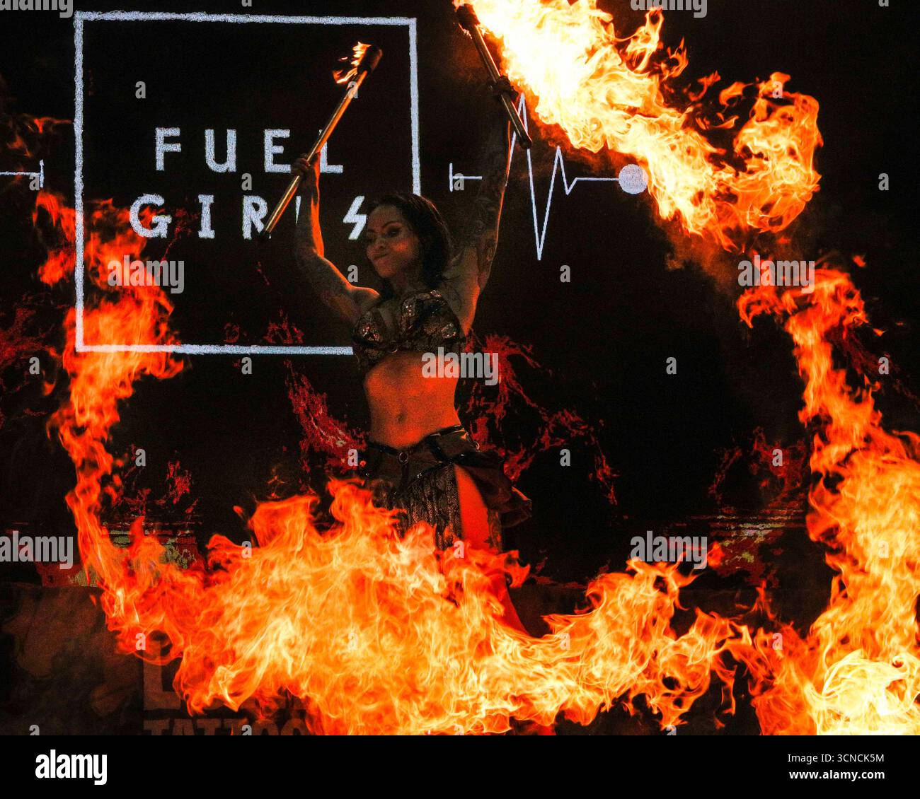 London, UK, 20th Sep 2025. The Fuel Girls with their fire and pyro ...