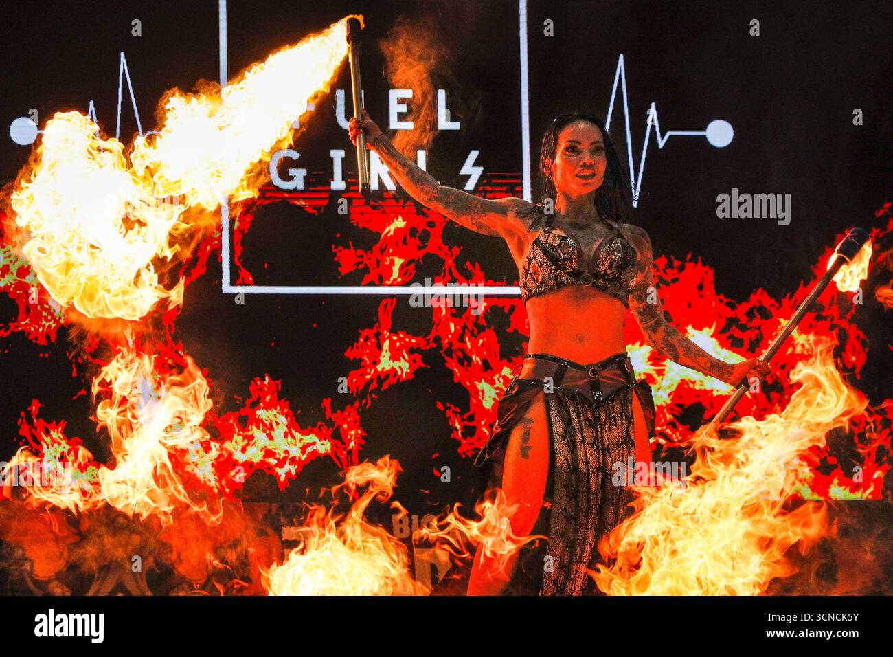 London, UK, 20th Sep 2025. The Fuel Girls with their fire and pyro ...
