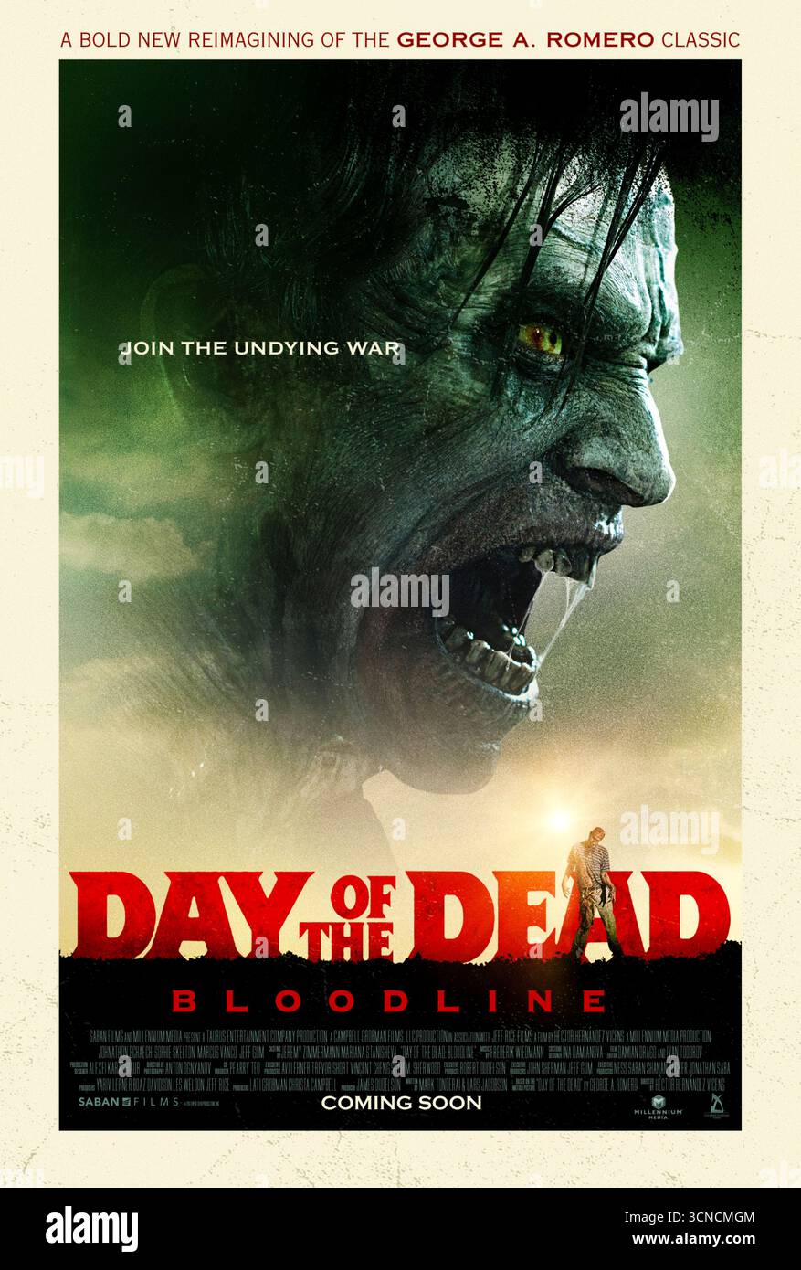 Day of the Dead: Bloodline (2017) directed by Hèctor Hernández Vicens and starring Sophie Skelton, Johnathon Schaech, and Jeff Gum. A reimagining of George A. Romero’s zombie classic, set in a post-apocalyptic world where survivors face a terrifying outbreak. Photograph of an original 2017 US one sheet poster EDITORIAL USE ONLY. Credit: BFA / Lionsgate Stock Photo