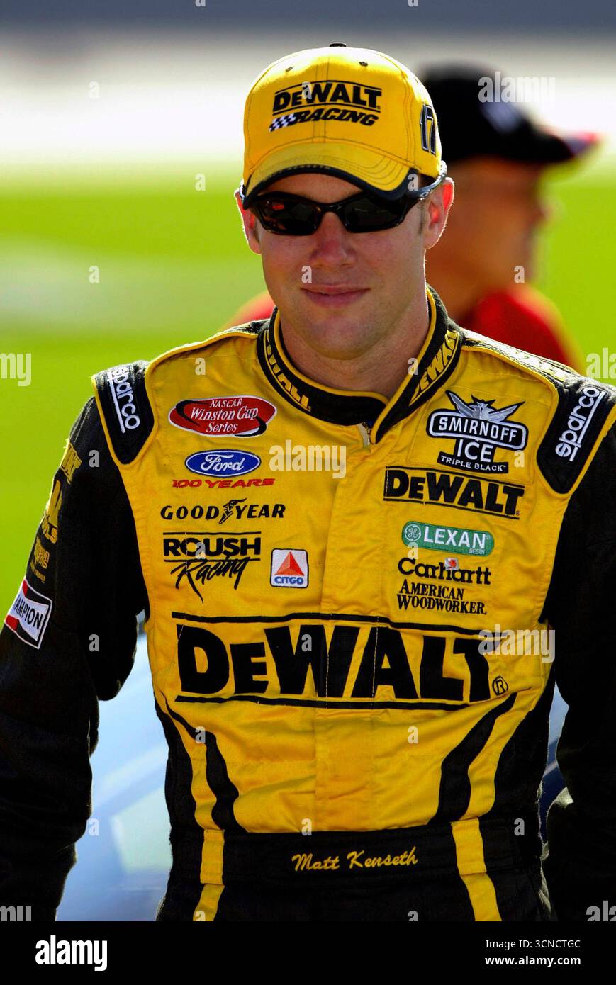 Matt Kenseth takes a moment to laugh with his crew during a practice ...