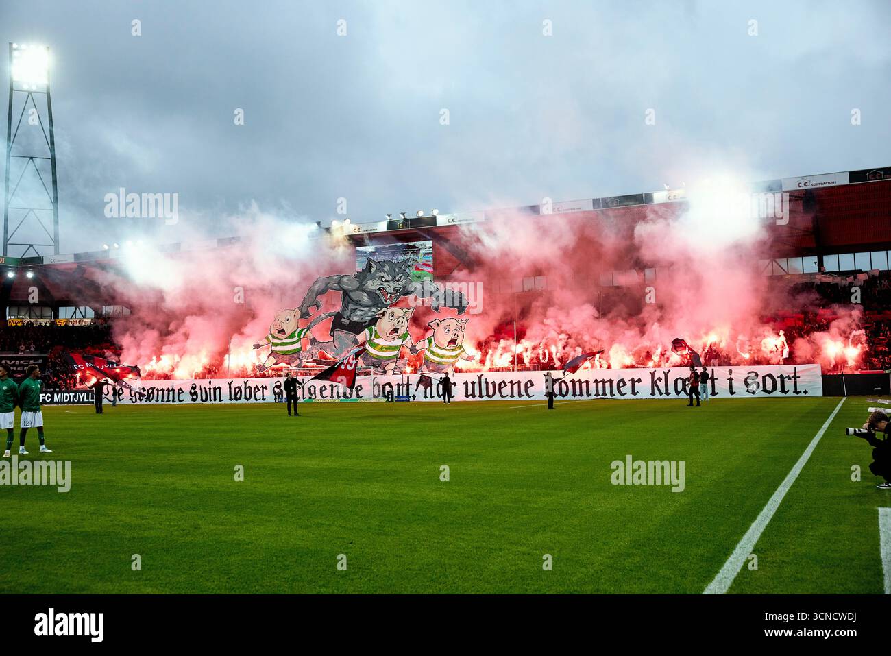 Tifo during the Super League match between FC Midtjylland and Viborg FF ...