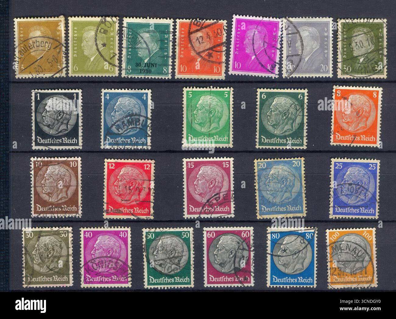 Lviv, Ukraine, January 19, 2014 A collection of used postage stamps from Germany captures the essence of the classical period in philately. Each stamp Stock Photo