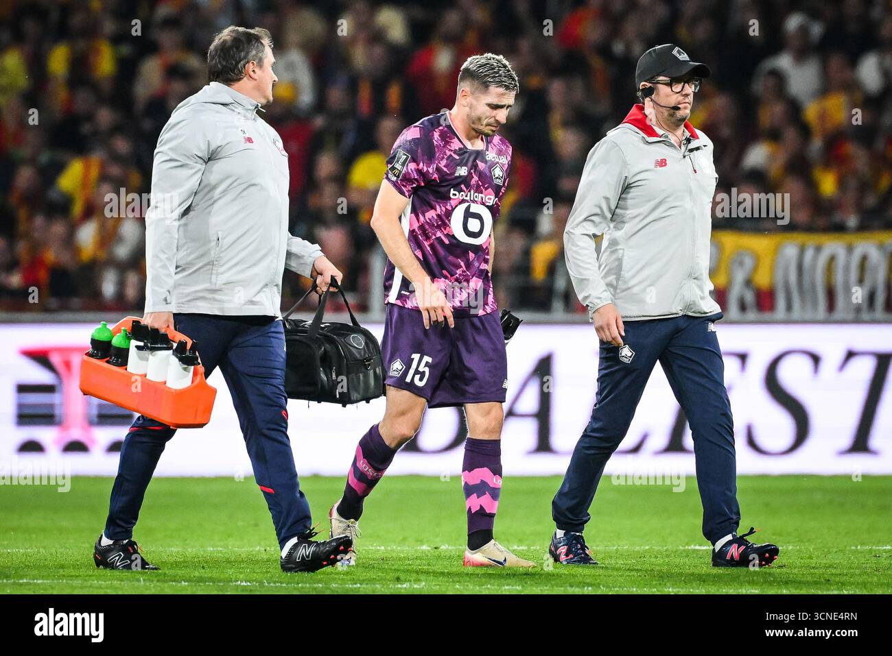 Perraud Romain PERRAUD of Lille looks injured during the French championship ...
