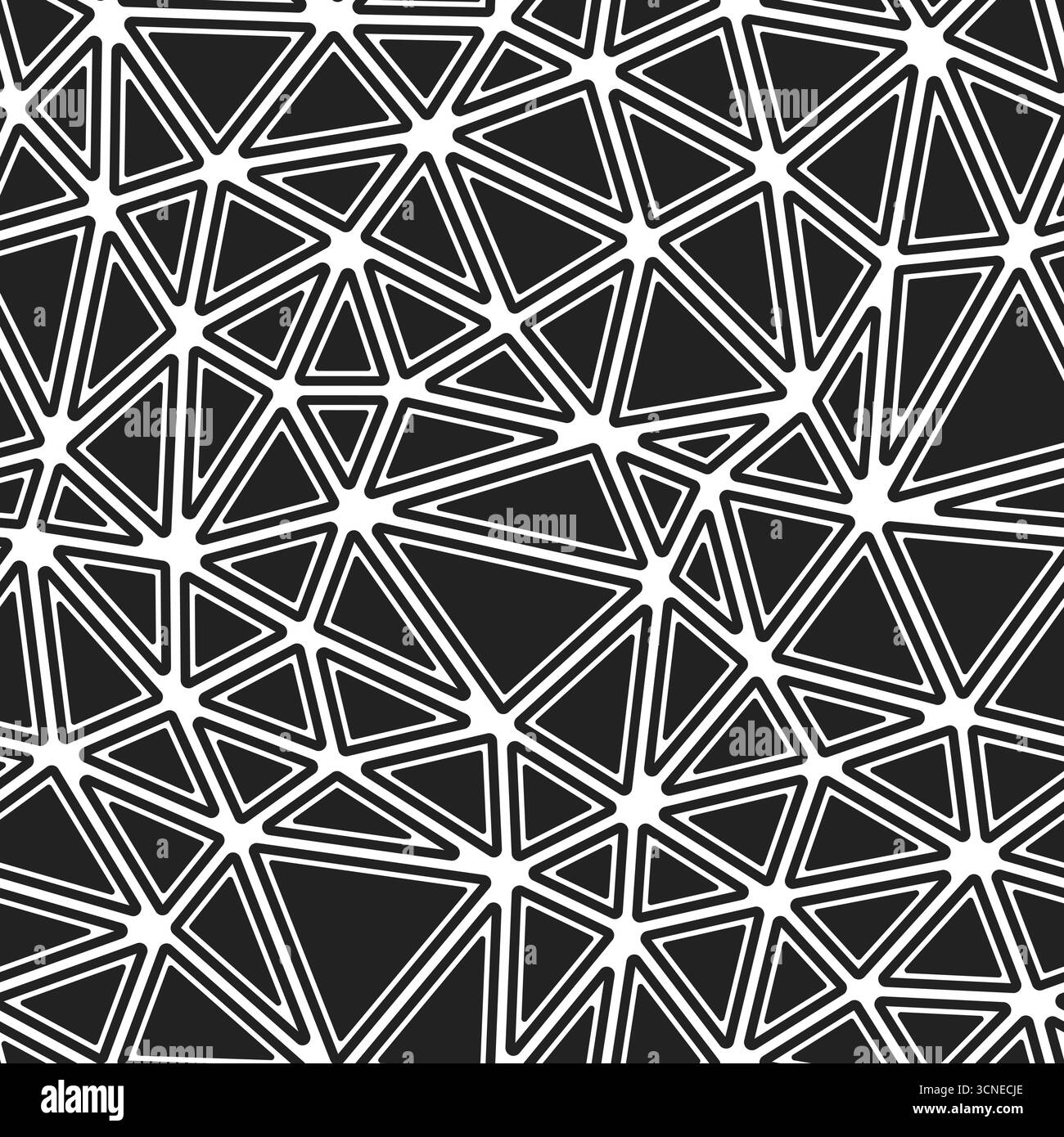 Minimalistic triangles background. Rounded solid shapes in frames. Medium triangle size. Black and white style. Repeatable pattern. Stock Vector