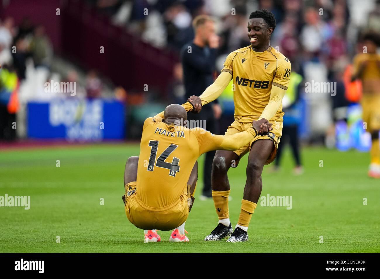 Jean-Philippe Mateta of Crystal Palace and Eddie Nketiah of Crystal Palace during the Premier League match West Ham United vs Crystal Palace at London Stadium, London, United Kingdom, 20th September 2025  (Photo by Harvey Murphy/News Images) Stock Photo