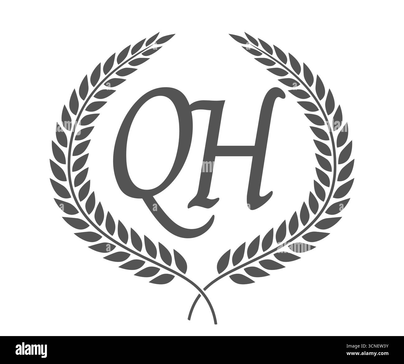 Initial letter Q and H, QH monogram logo design with laurel wreath ...