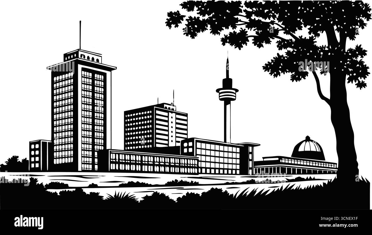 High resolution black and white city skyline silhouette for modern ...
