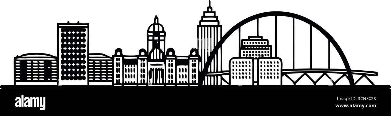 High resolution black and white city skyline silhouette with ...