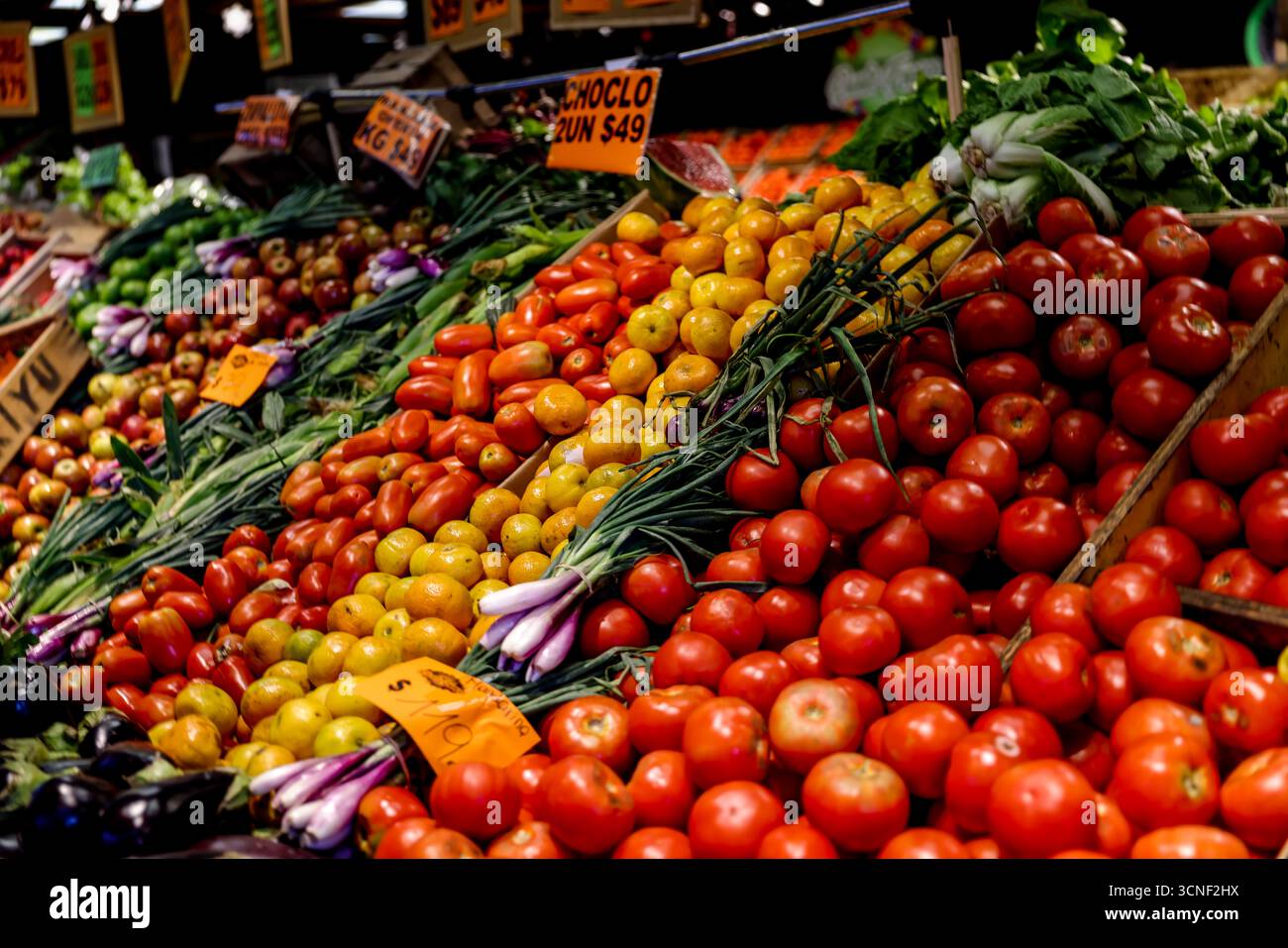Colorful and abundant display of fresh fruits and vegetables in a ...