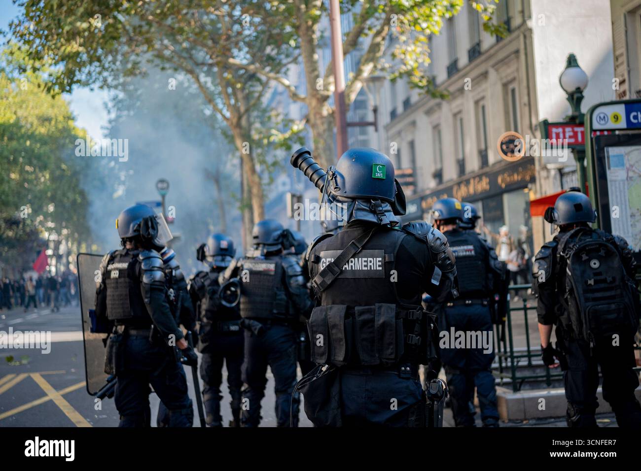 Current Situation Riot Gendarmerie soldiers in anti-riot gear, confront protesters during the ...