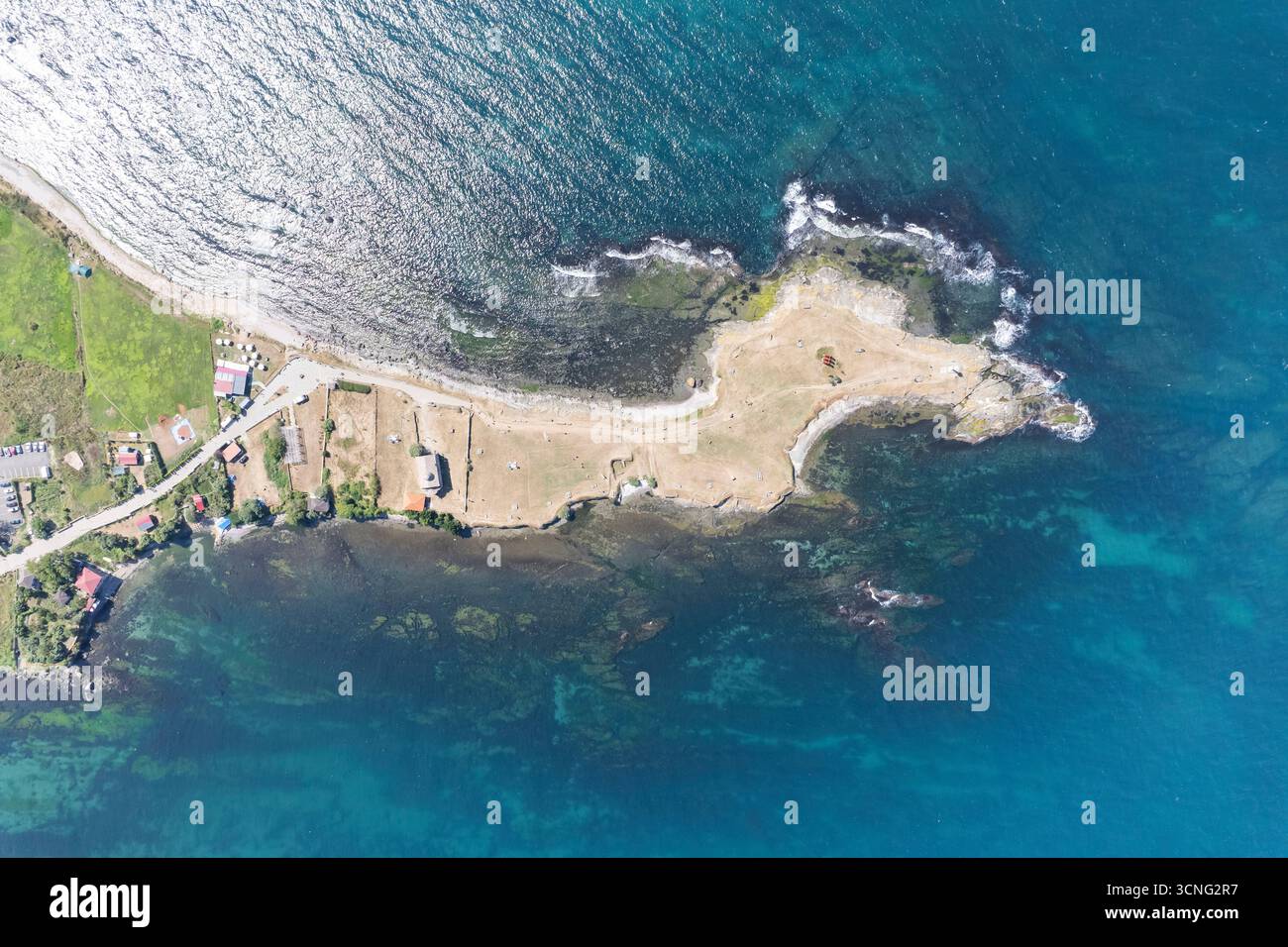Aerial Drone Panorama Landscape Of Yason Burnu And Its Lighthouse Ordu aerial-drone-panorama-landscape-of-yason-burnu-and-its-lighthouse-ordu