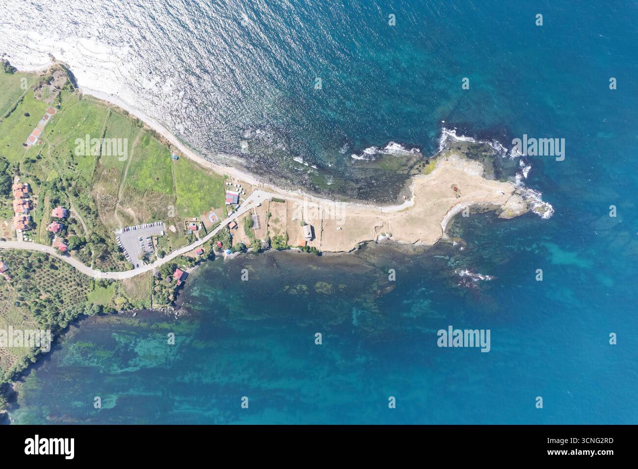 Aerial Drone Panorama Landscape Of Yason Burnu And Its Lighthouse Ordu aerial-drone-panorama-landscape-of-yason-burnu-and-its-lighthouse-ordu