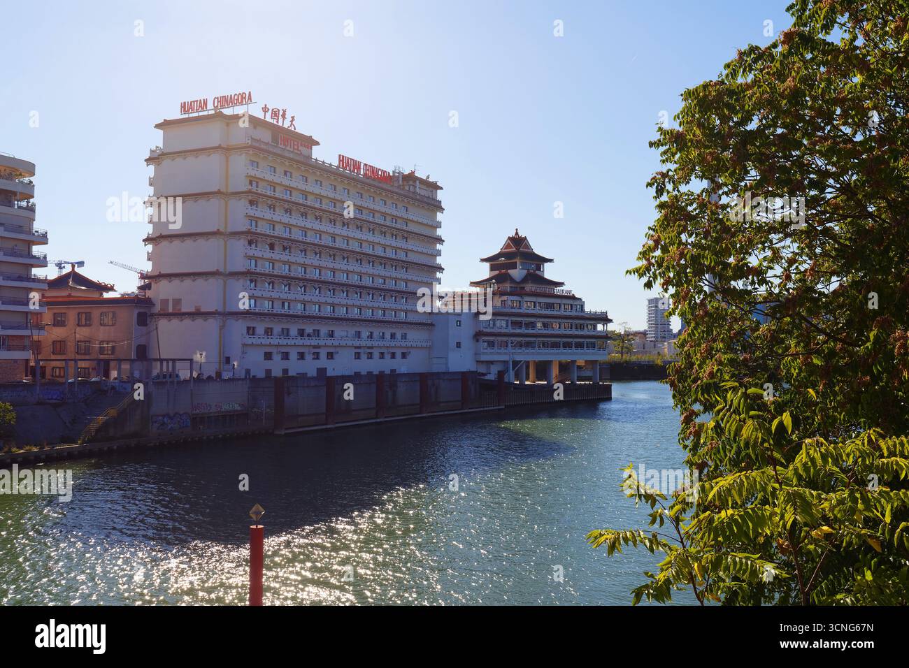 Alfortville, France - September 17 , 2025 : The view of the chinese-inspired architecture of the Huatian Chinagora restaurant and hotel complex with c Stock Photo