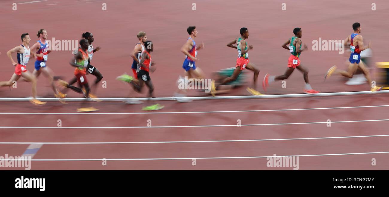 Tokyo, Japan. 21st Sep, 2025. Athletes compete during the men's 5000m final at the 2025 World Athletics Championships in Tokyo, Japan, Sept. 21, 2025. Credit: Li Gang/Xinhua/Alamy Live News Stock Photo