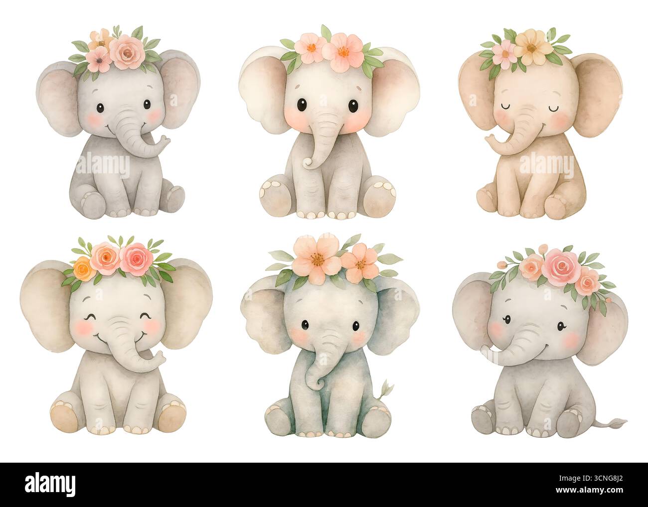 Watercolor Elephant Clipart Set – Cute Baby Elephant Illustrations for ...