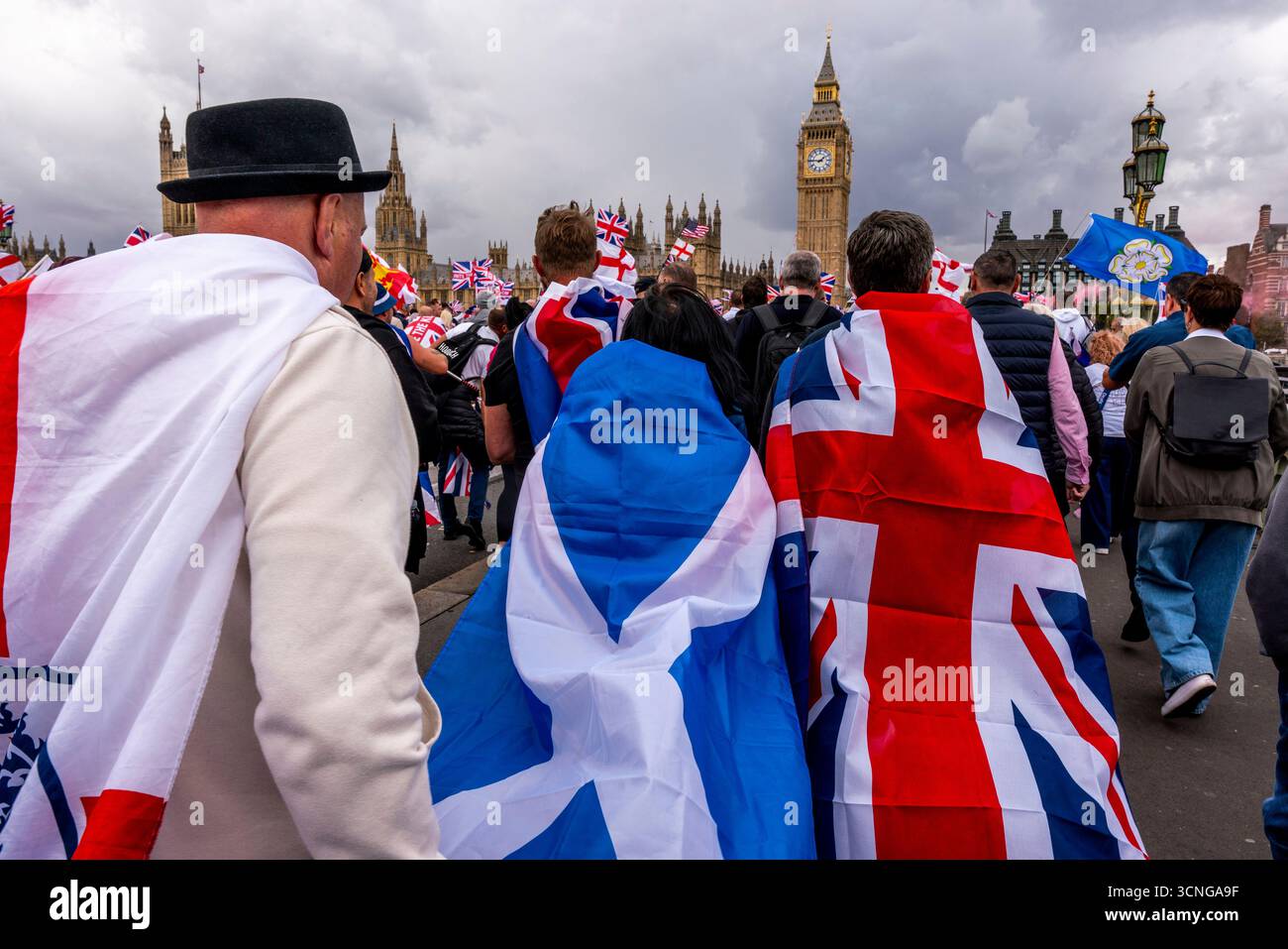People March Over Westminster Bridge Waving and Wearing British Flags ...