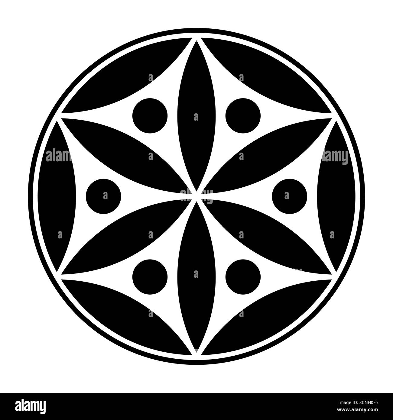 Core of Life, smallest part of a Flower of Life pattern, a geometric figure and ancient symbol used as ornament, decor and for spiritual meditation. Stock Photo