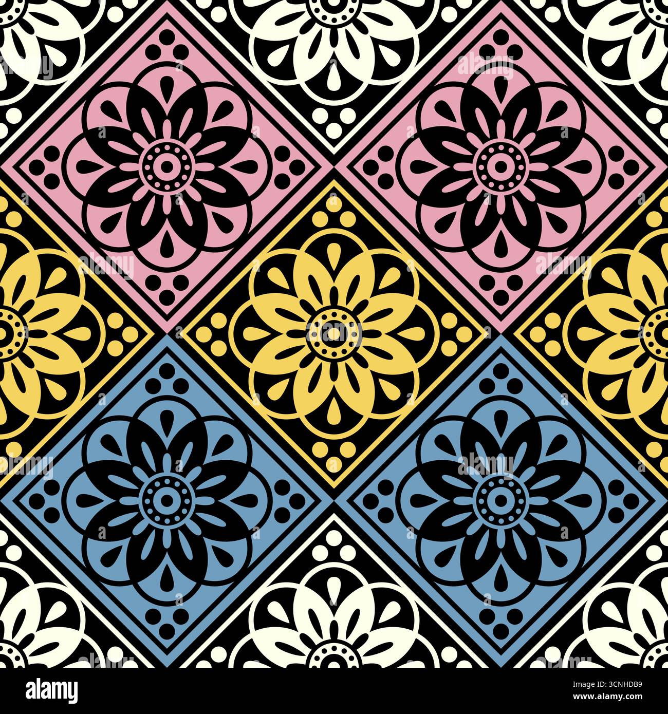 Abstract floral pattern, regular geometric order, seamless vector, muted colors Stock Vector