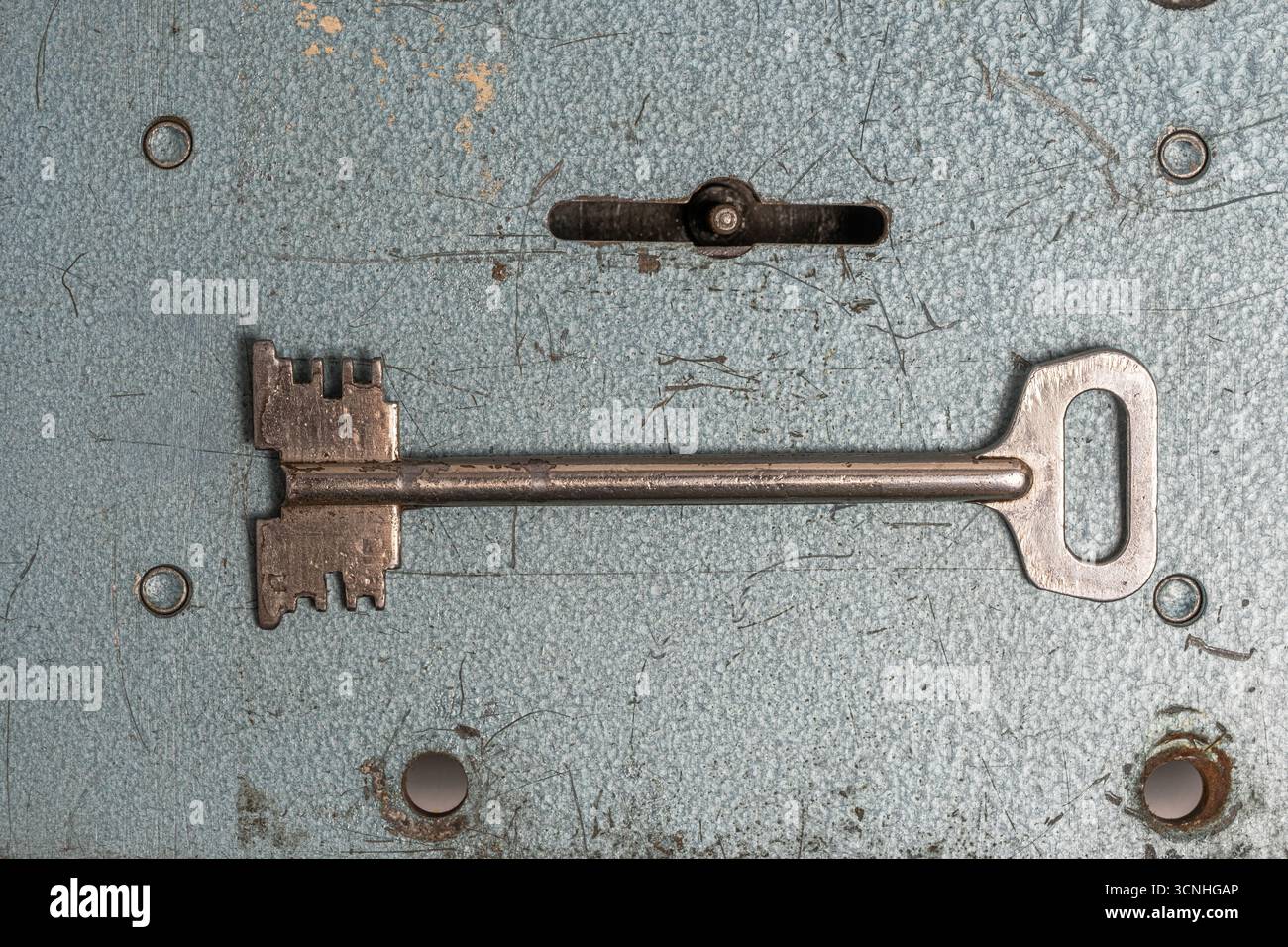 Old key on lock on white background. View from above Stock Photo - Alamy