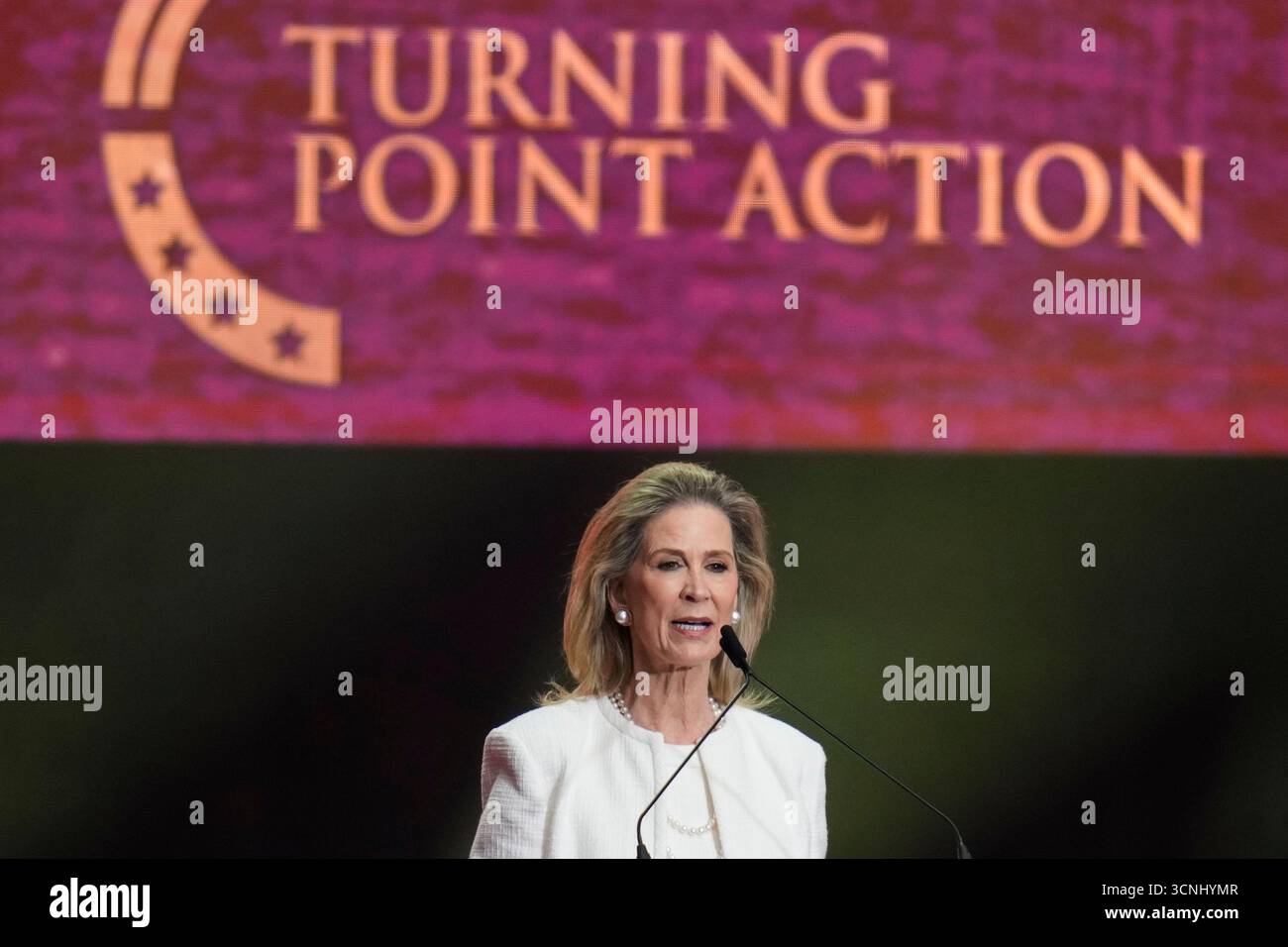 Rebecca Dunn speaks at a memorial for conservative activist Charlie(00)