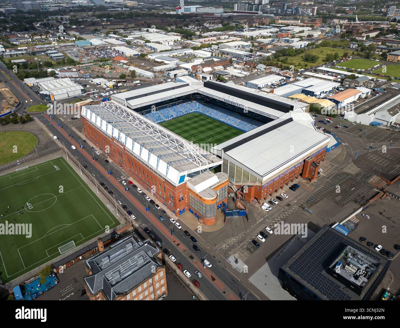 An aerial view of Ibrox Stadium, home of Glasgow Rangers FC in Strathclyde, Scotland Stock Photo