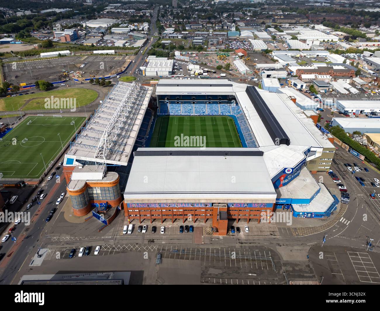 An aerial view of Ibrox Stadium, home of Glasgow Rangers FC in Strathclyde, Scotland Stock Photo