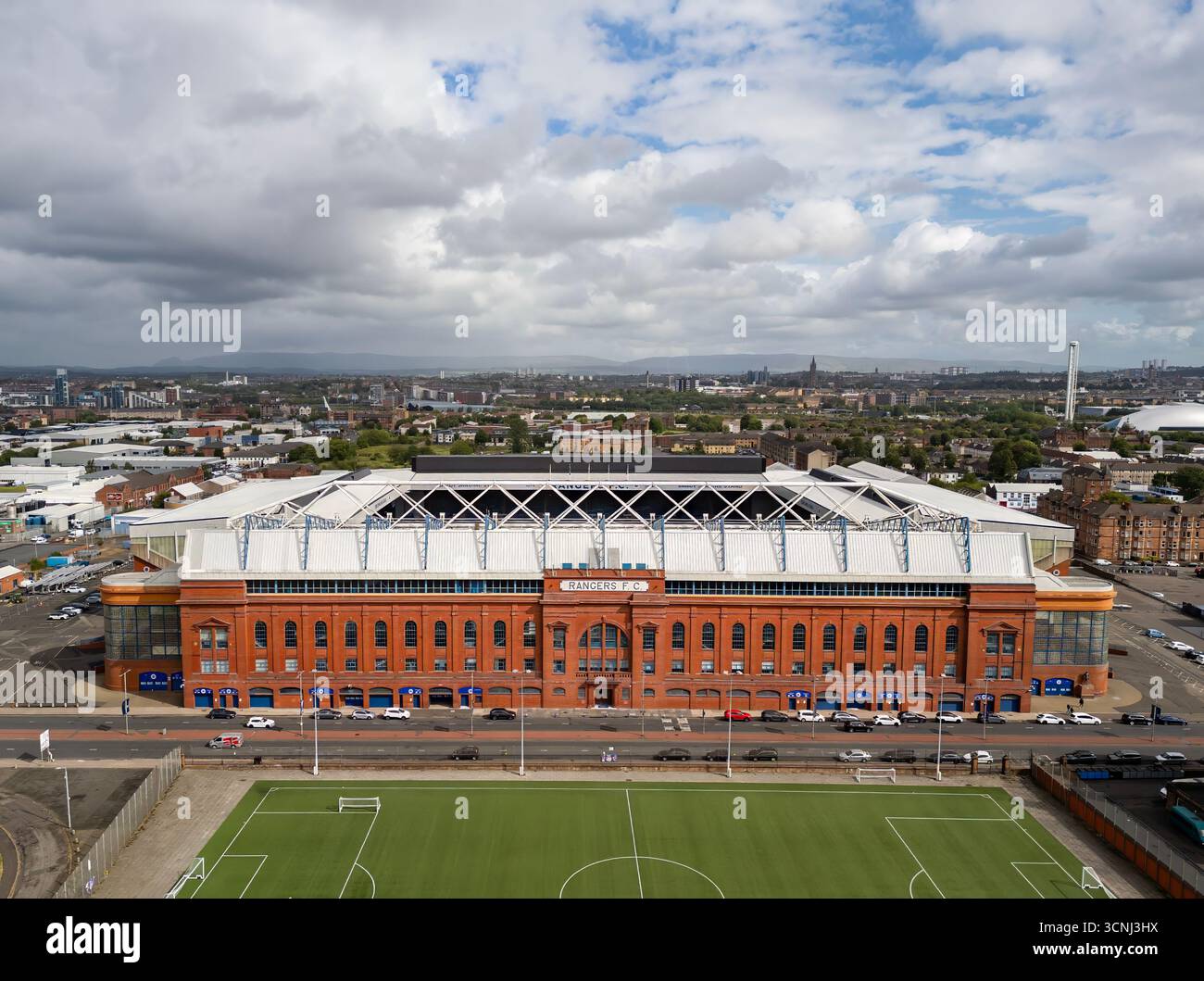 An aerial view of Ibrox Stadium, home of Glasgow Rangers FC in Strathclyde, Scotland Stock Photo
