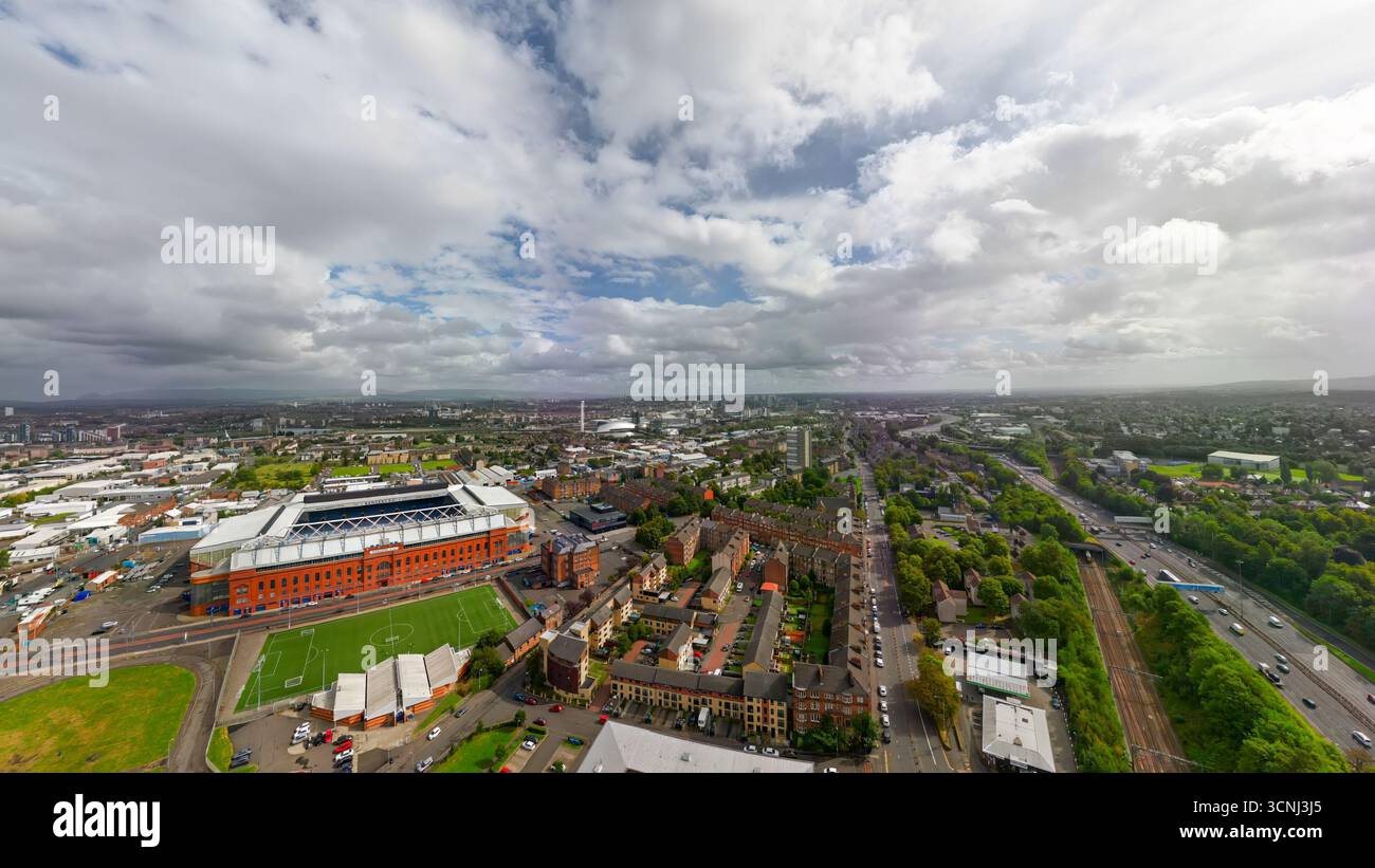 An aerial view of Ibrox Stadium, home of Glasgow Rangers FC in Strathclyde, Scotland Stock Photo