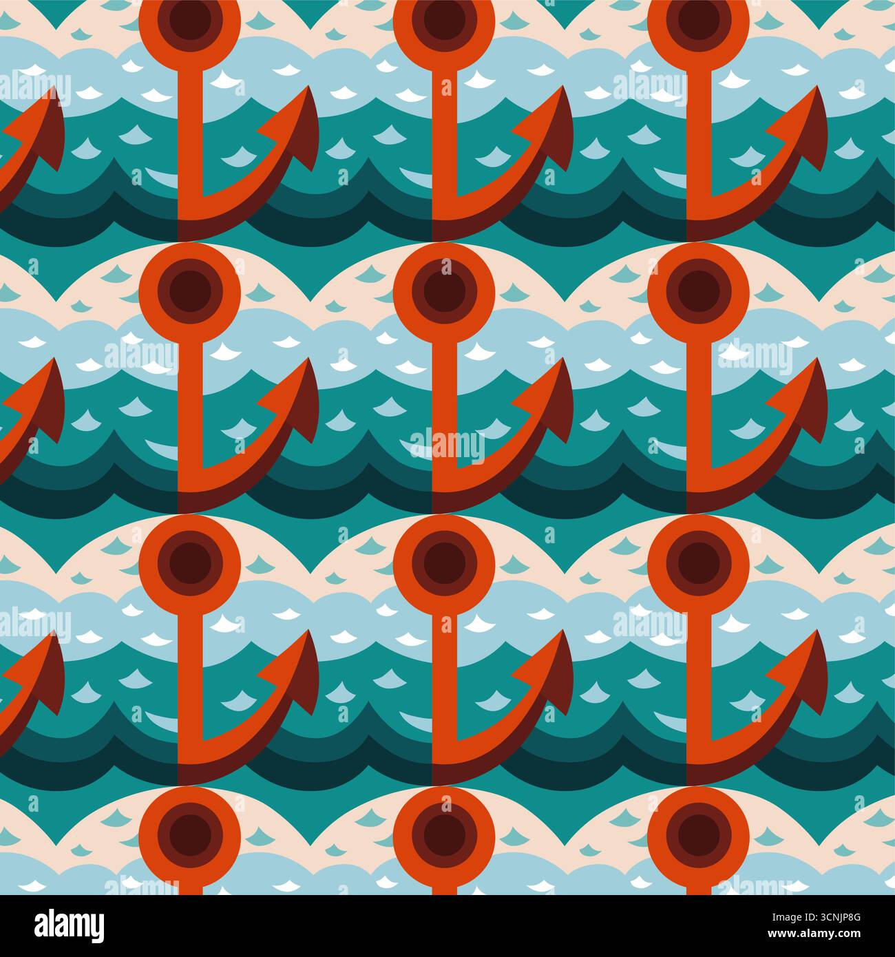 Pirate anchor seamless pattern in flat design Stock Vector
