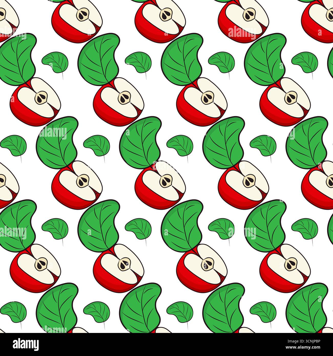 Simple red apple in cartoon style. Seamless pattern. Stock Vector