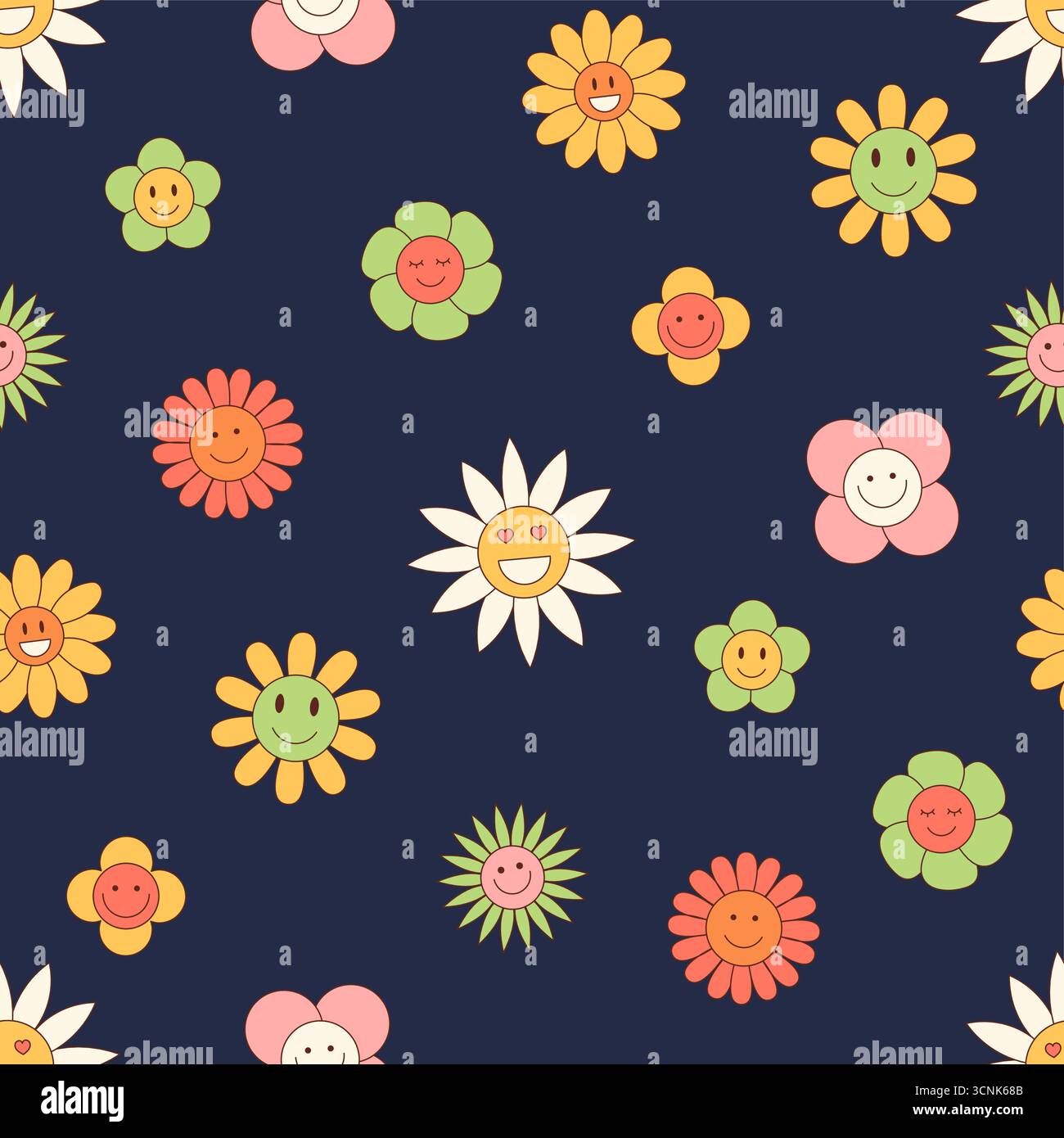 Groovy Retro Seamless Flower Pattern Stock Vector