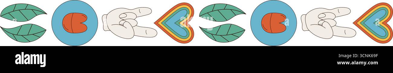 Groovy Y2K Seamless Border With Heart Pattern Stock Vector