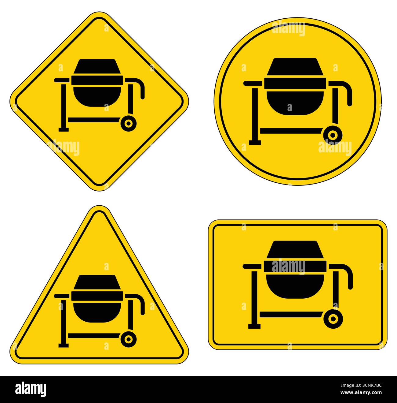 Collection of construction safety signs featuring a concrete mixer icon ...