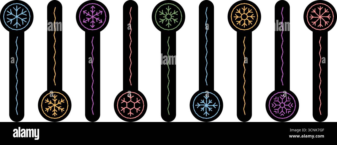 Black Crayon Snowflake Lid Sticker Set Stock Vector