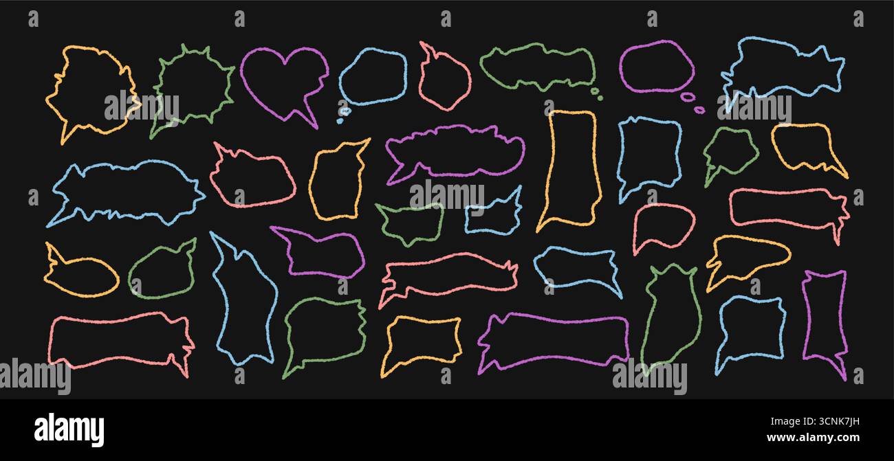 Wavy Chalk Outline Balloon Chat Set Stock Vector