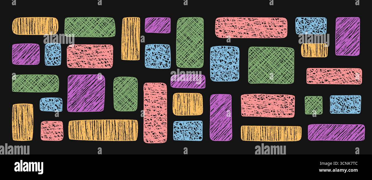 Colorful Chalk Sketch Wavy Rectangle Set Stock Vector