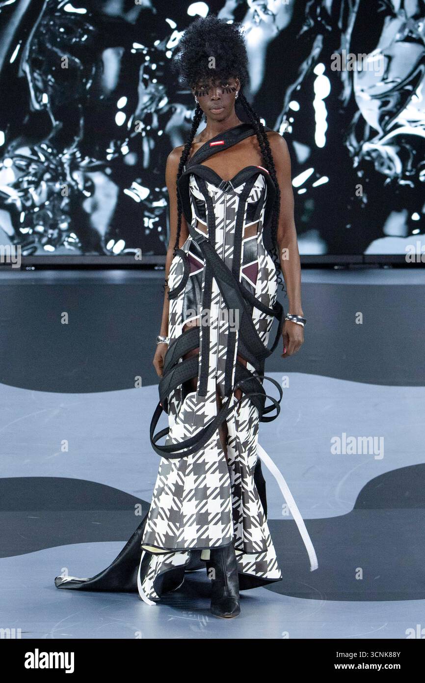 A model is seen on the catwalk at the Sprayground fashion show during ...