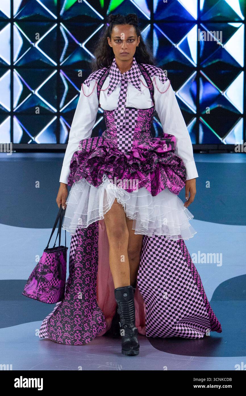 A model is seen on the catwalk at the Sprayground fashion show during ...