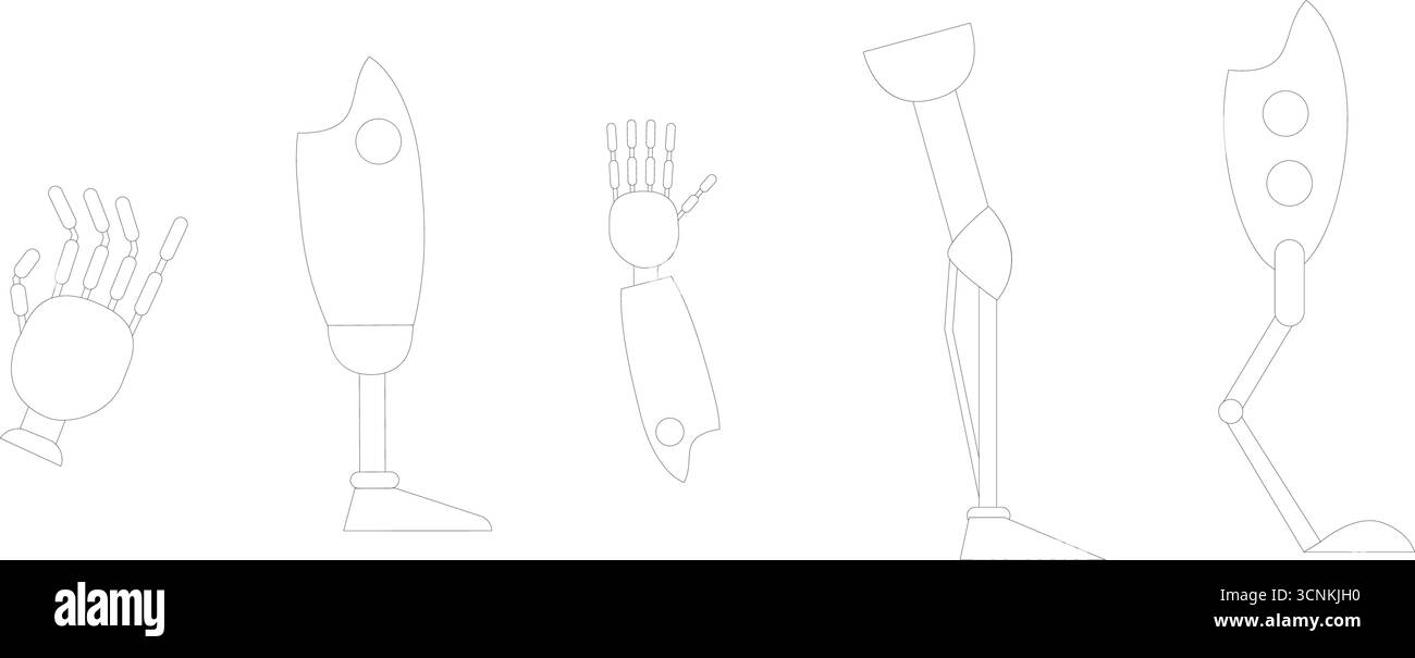 Bionic artificial limbs icons set. Outline set of bionic artificial ...