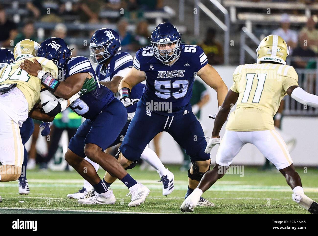 Luke Rice School September 18, 2025: Rice University offensive lineman Luke Miller (53 ...