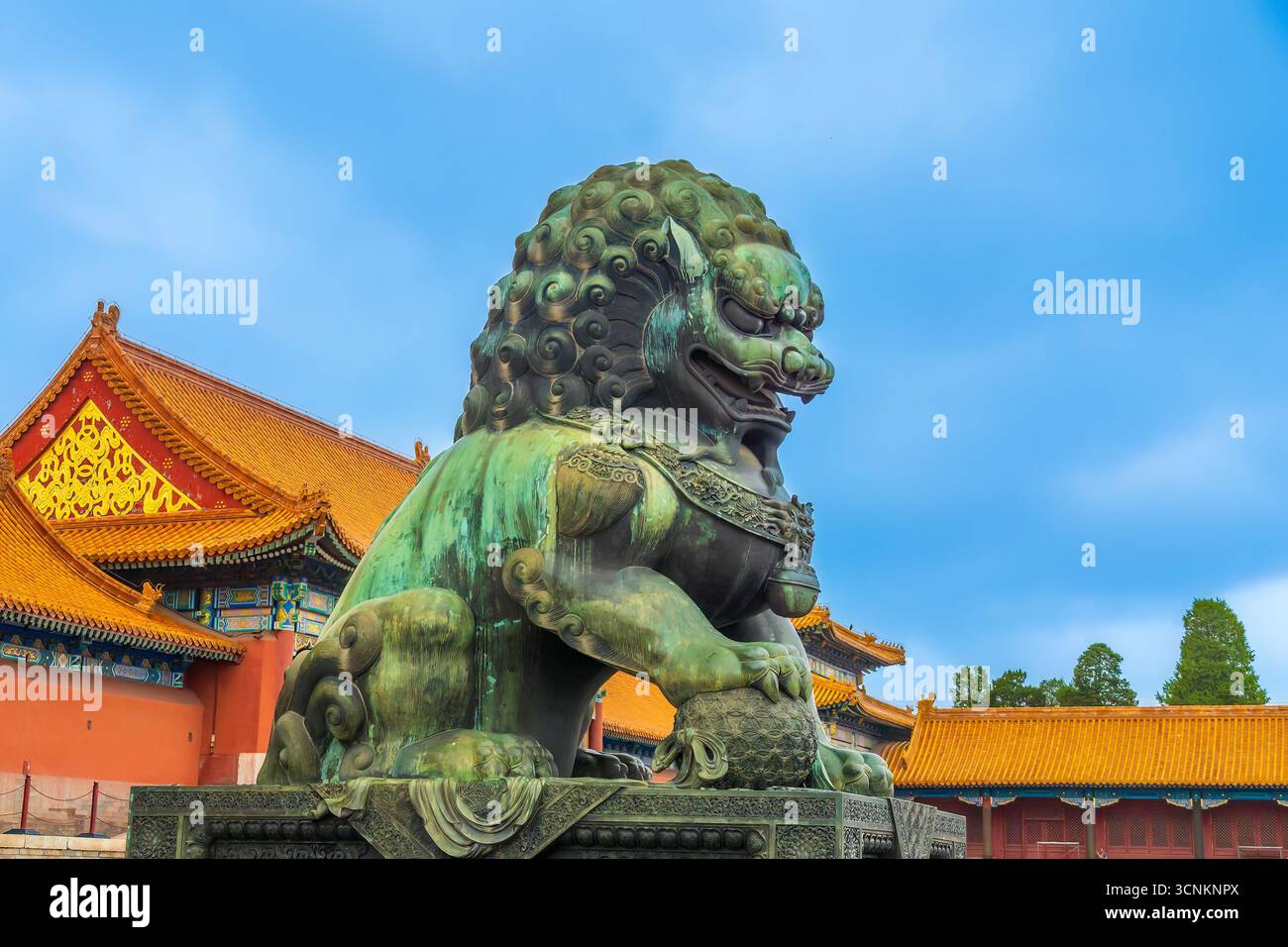 Bronze Lion at the Forbidden City in Beijing China Stock Photo