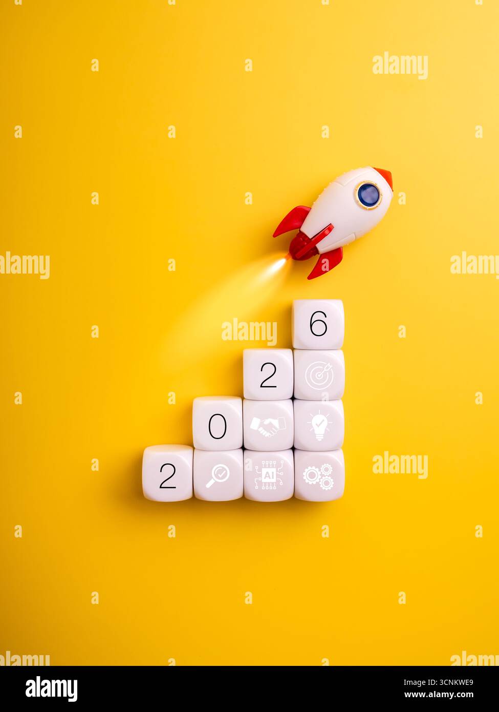 Business startup growth concept with rocket launching from cubes ...