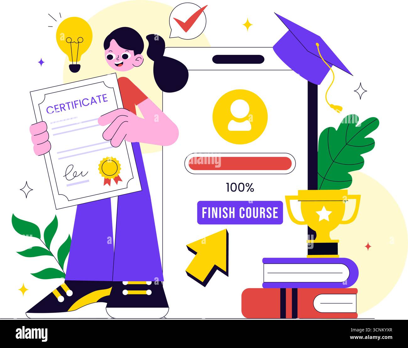 Online Course Certificate Program Illustration Featuring Learning
