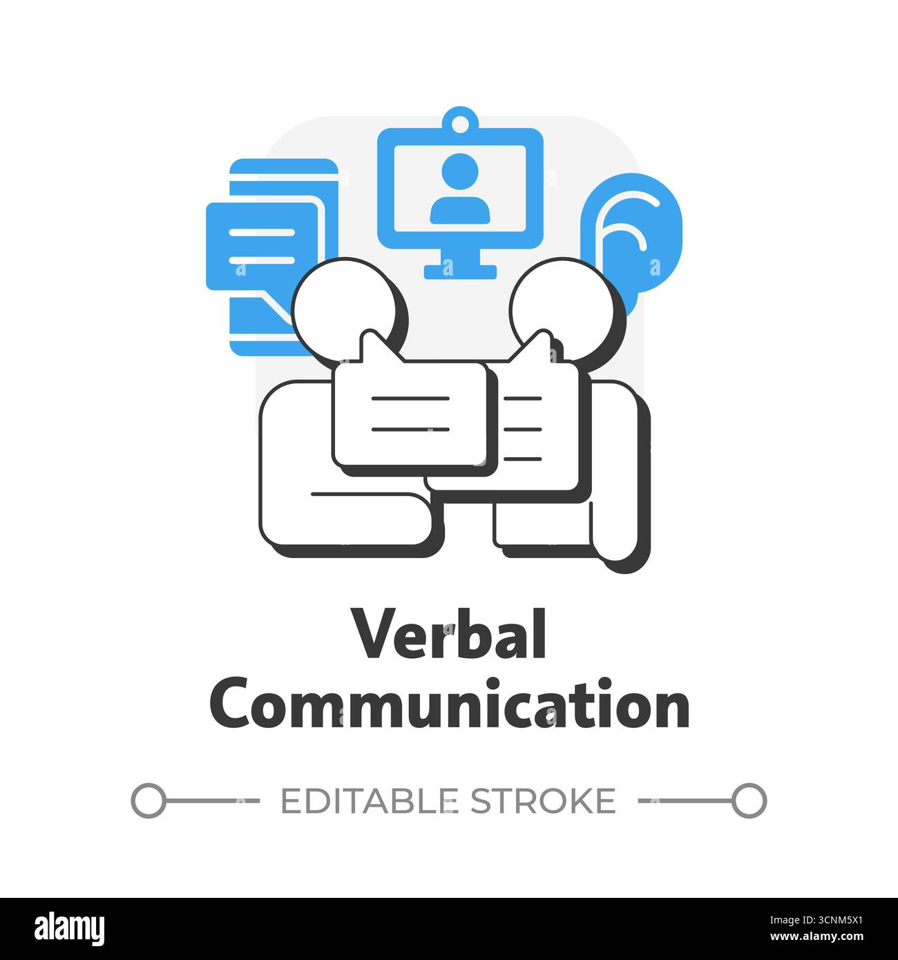 Verbal communication flat outline concept icon Stock Vector