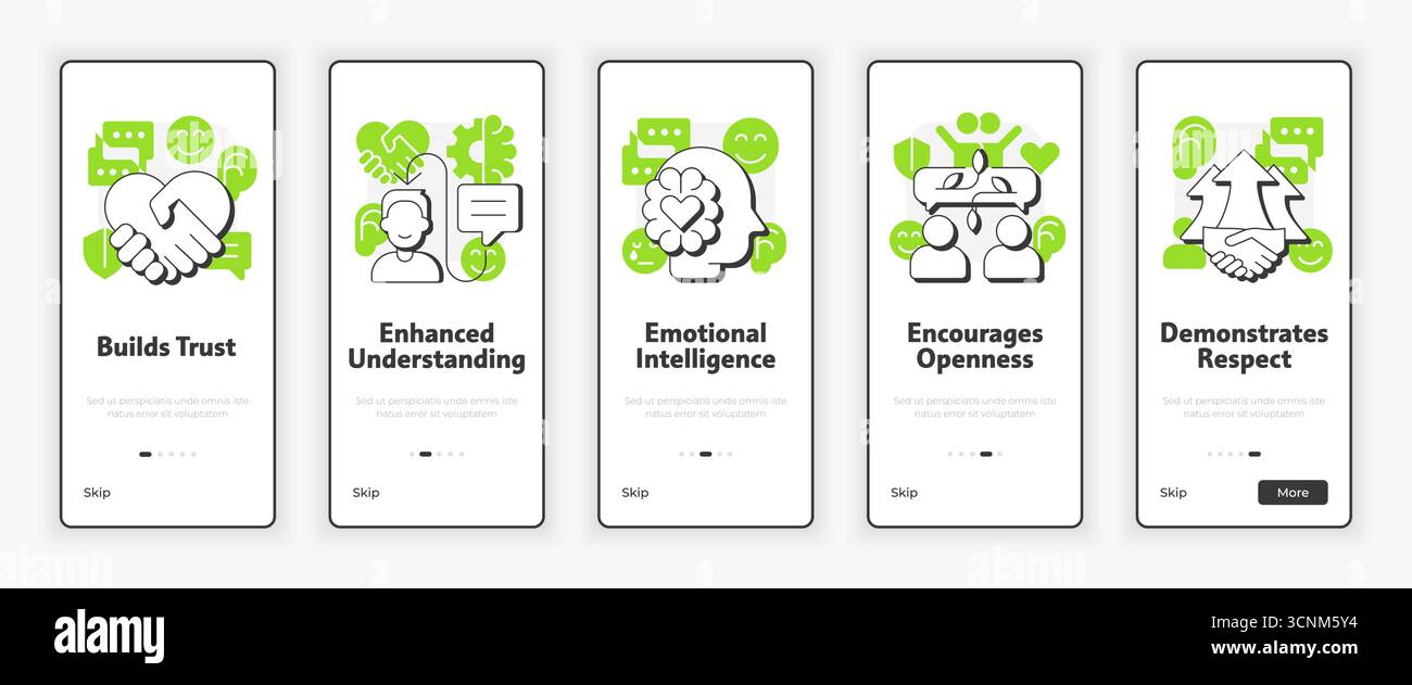 Active listening benefits mobile onboarding screen Stock Vector
