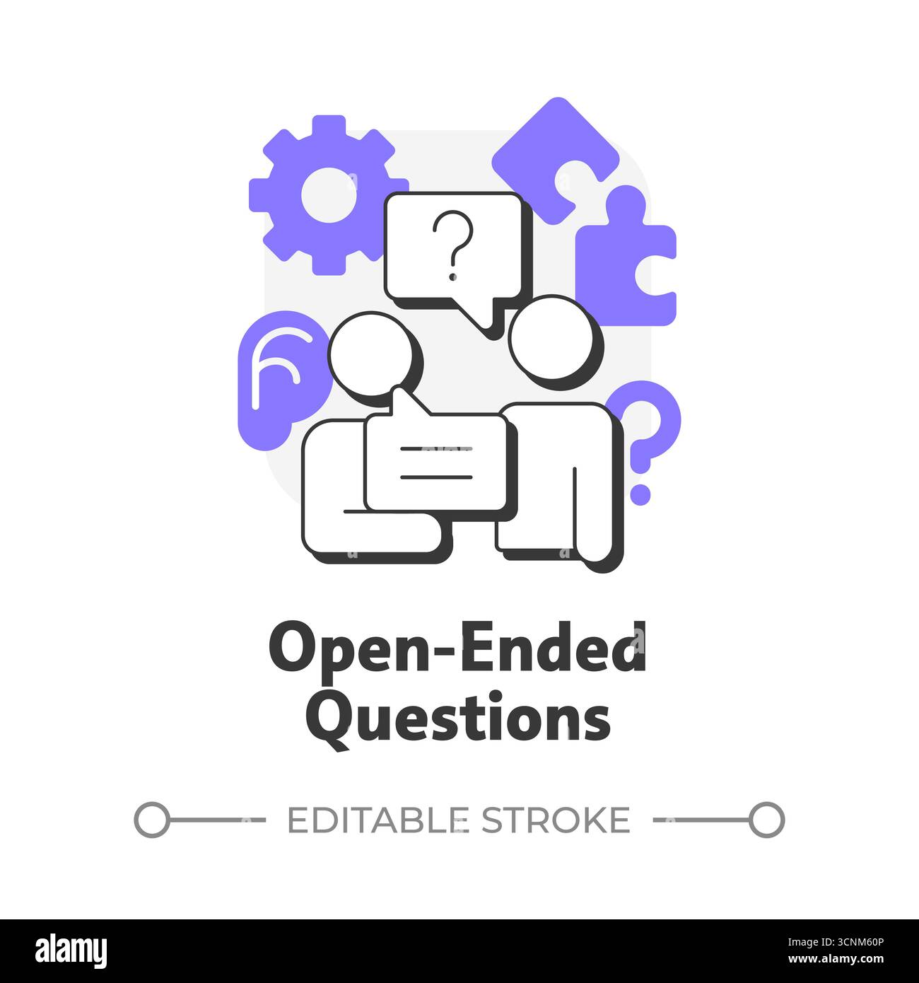 Open-ended questions flat outline concept icon Stock Vector