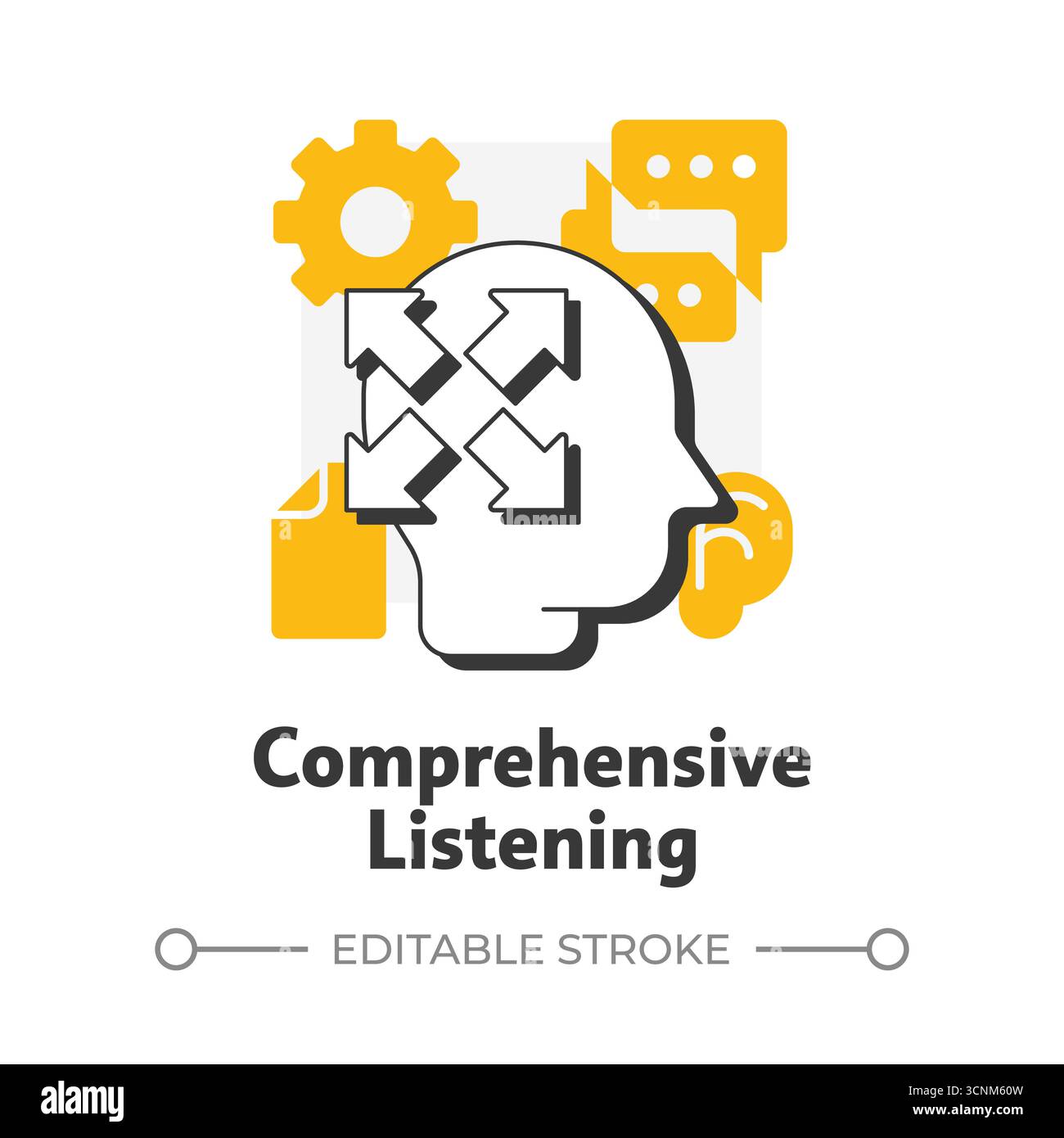 Comprehensive listening flat outline concept icon Stock Vector